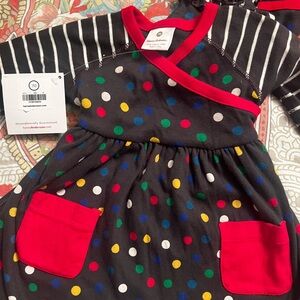 Colorful Hanna Anderson Polka Dot Baby Dress/ Red Trim 6-12mo